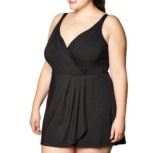 NWT Anne Cole Women's Live in Color Surplus Swim Dress Black 16W $120 LLL273